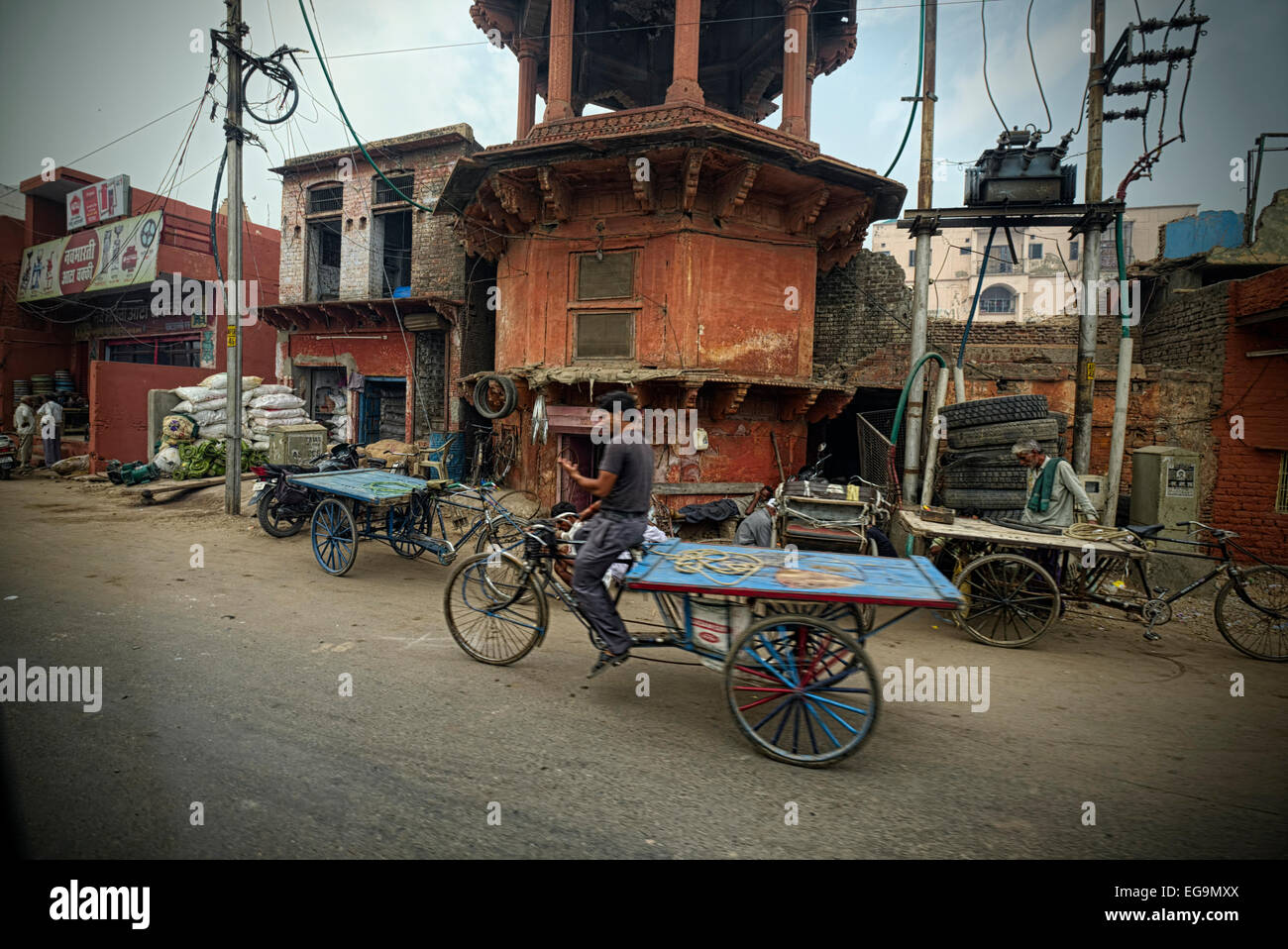 Ricksaws for goods. Agra city, India Stock Photo