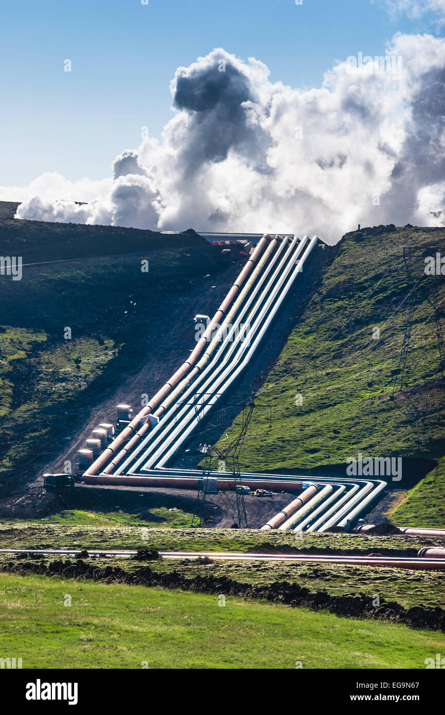 Nesjavellir Power Plant is the largest geothermal power plant in Iceland. Stock Photo