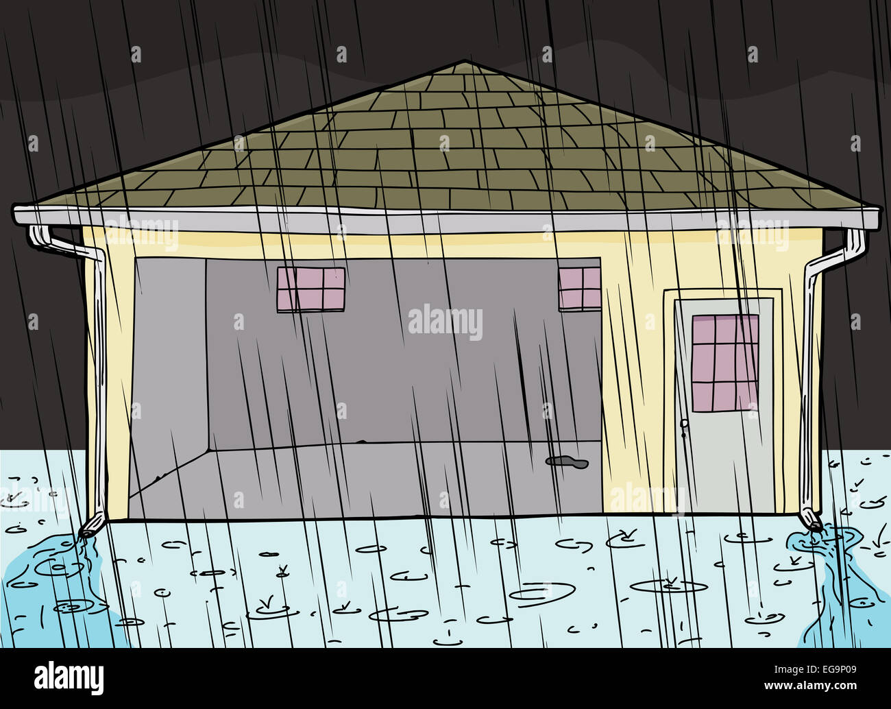 Evening rain storm on garage with open door Stock Photo Alamy