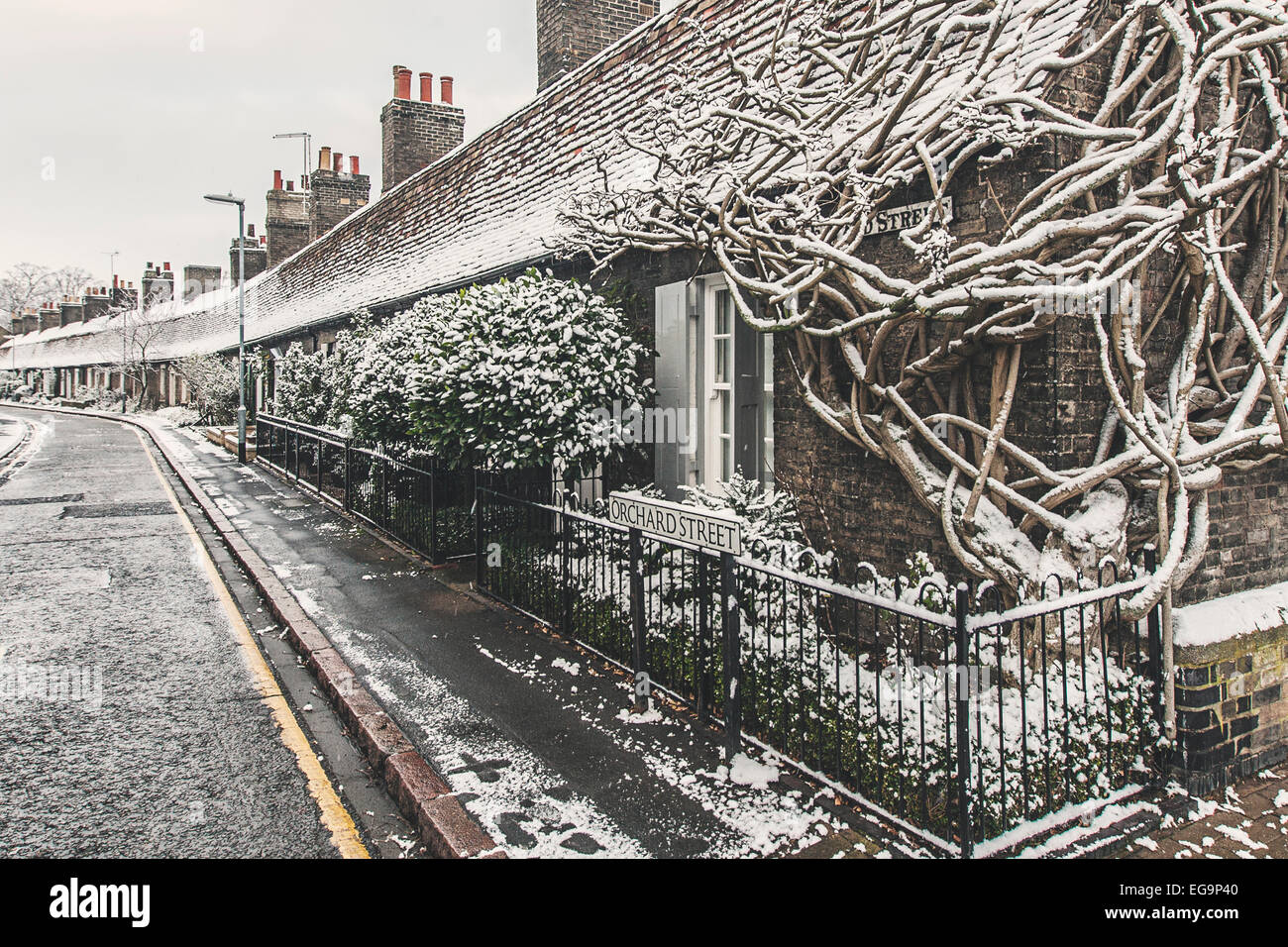 Orchard Street, Cambridge in Snow Stock Photo