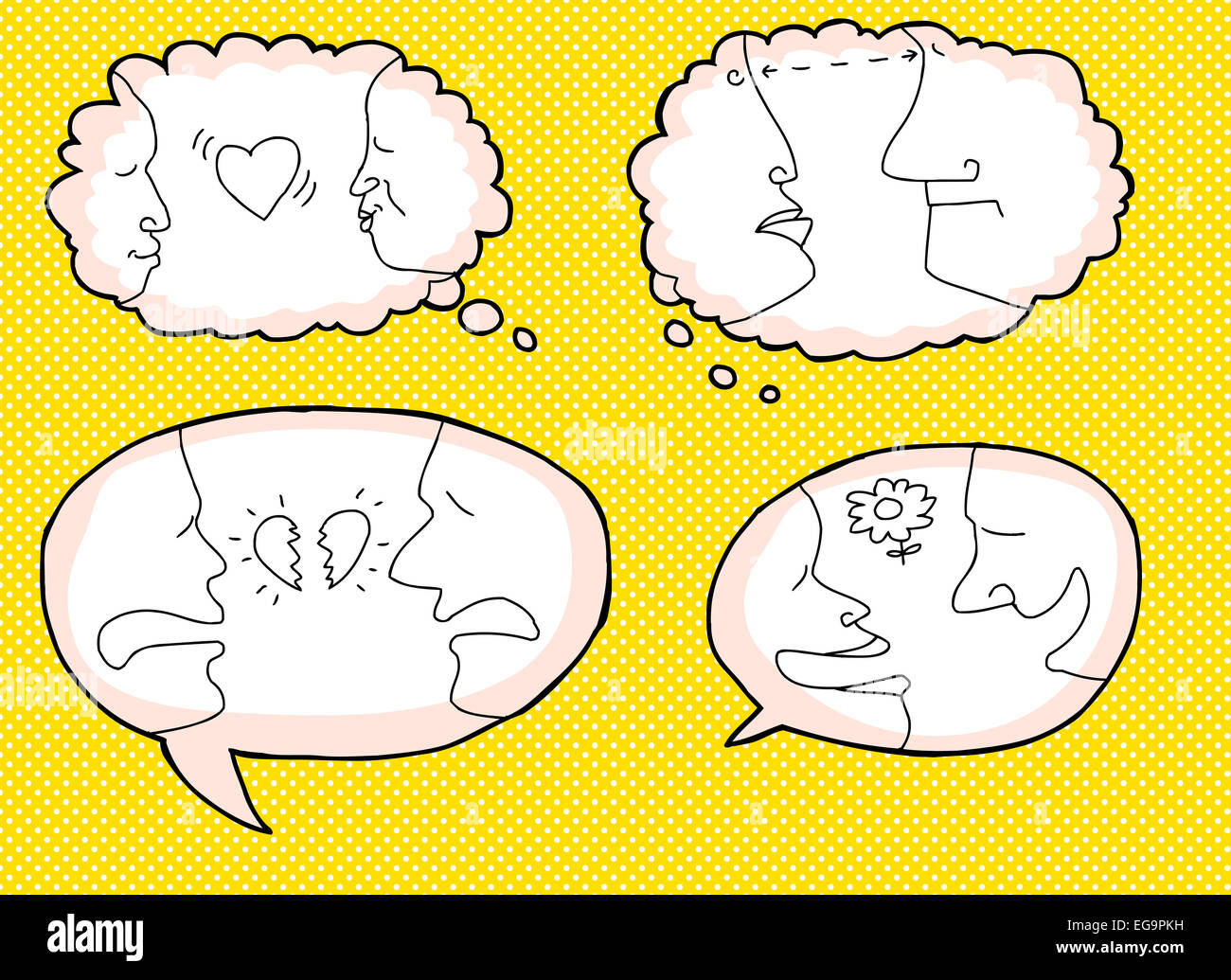 Set of relationship symbols in dialog bubbles over yellow Stock Photo