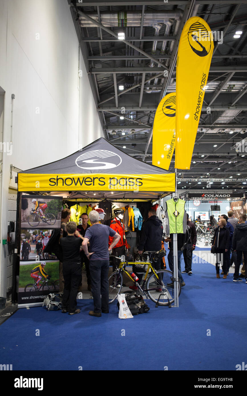 Showers pass stand at the Excel London UK Stock Photo Alamy