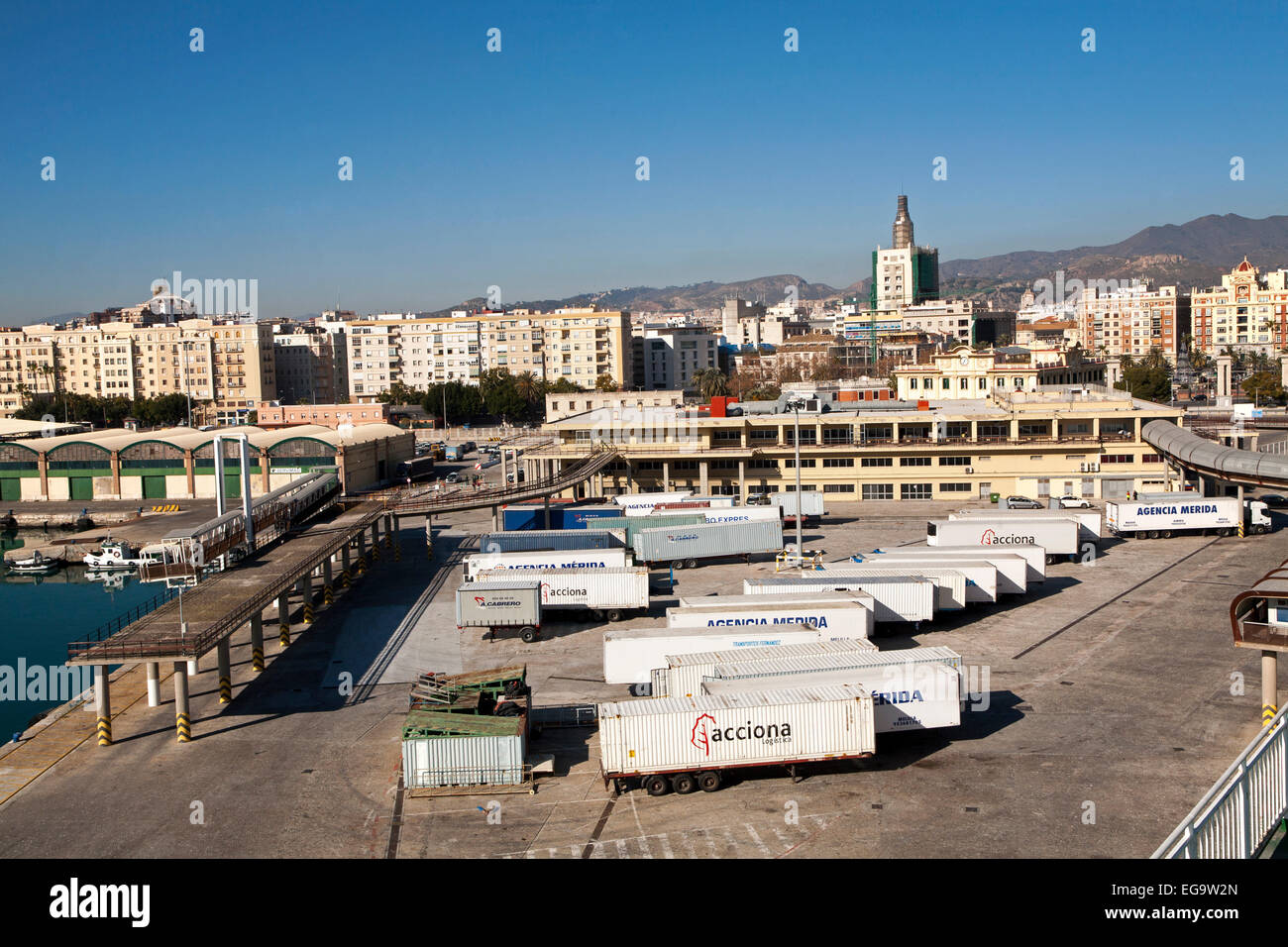 Vehicle containers on the quayside in the port of Malaga, Spain Stock Photo
