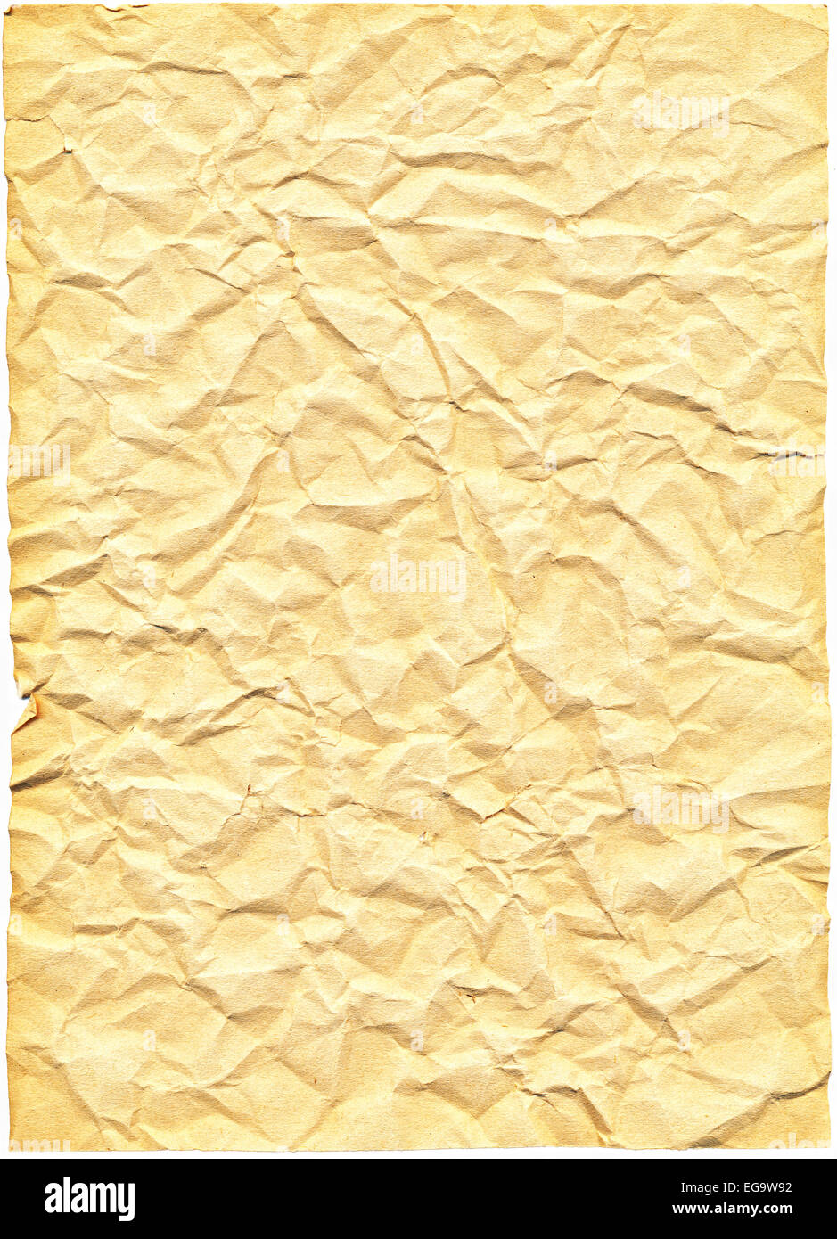 Very detailed hi res scan of a textured old crumpled paper sheet, for backgrounds, textures and layers. Stock Photo