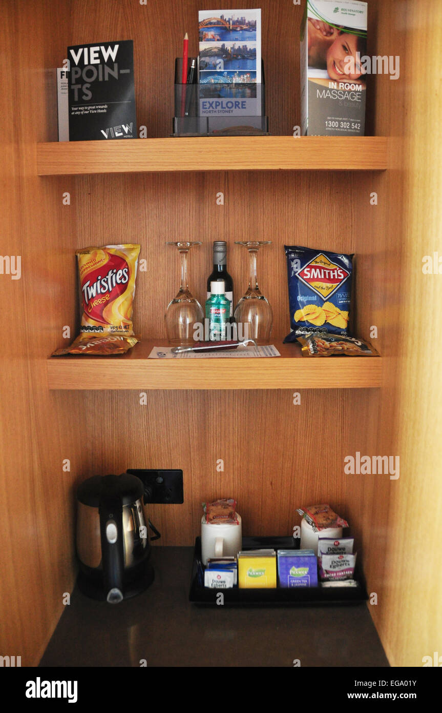 Mini snack bar in hotel at Sydney in New South Wales, Australia Stock