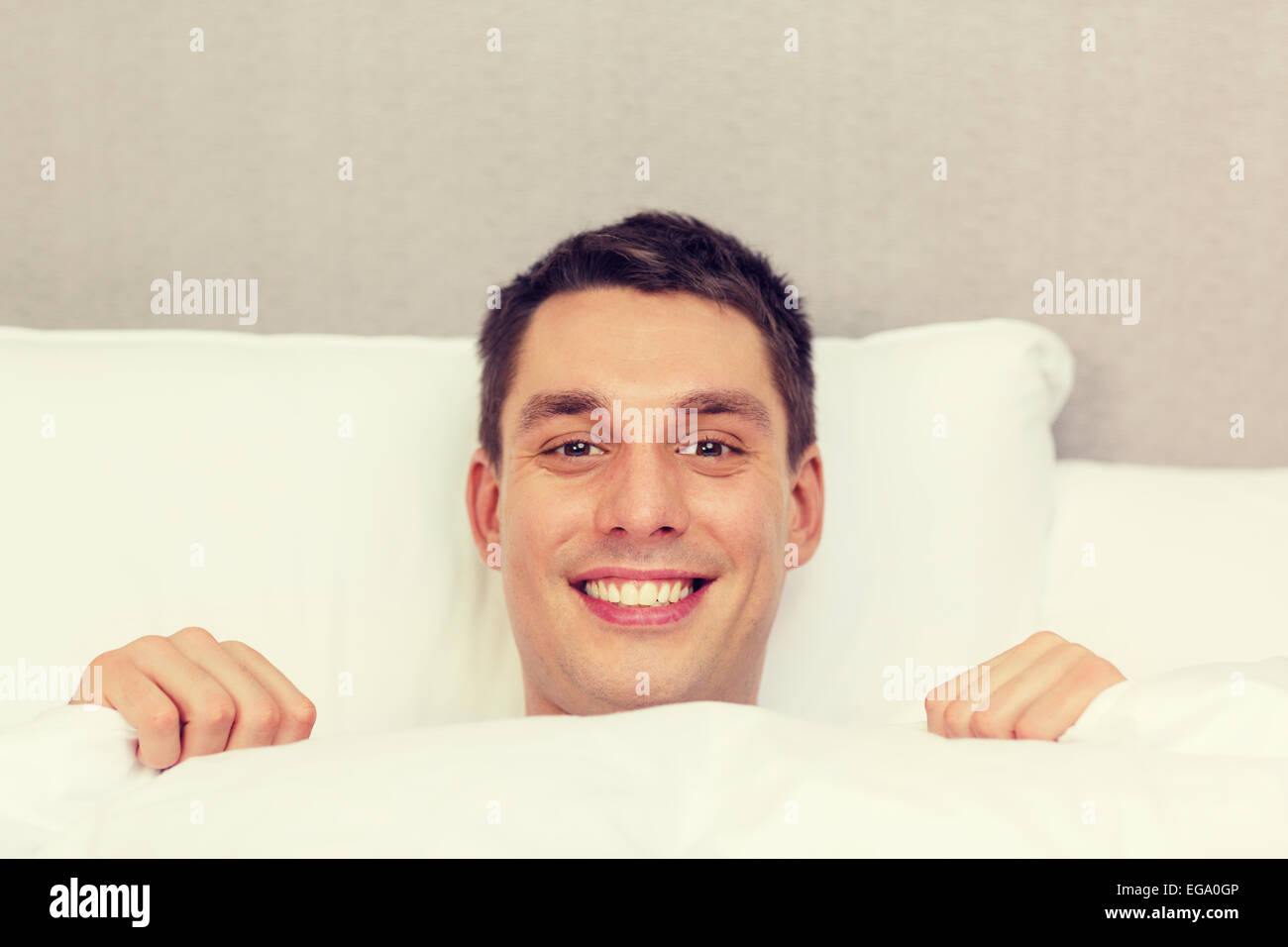 handsome sleeping in bed Stock Photo Alamy