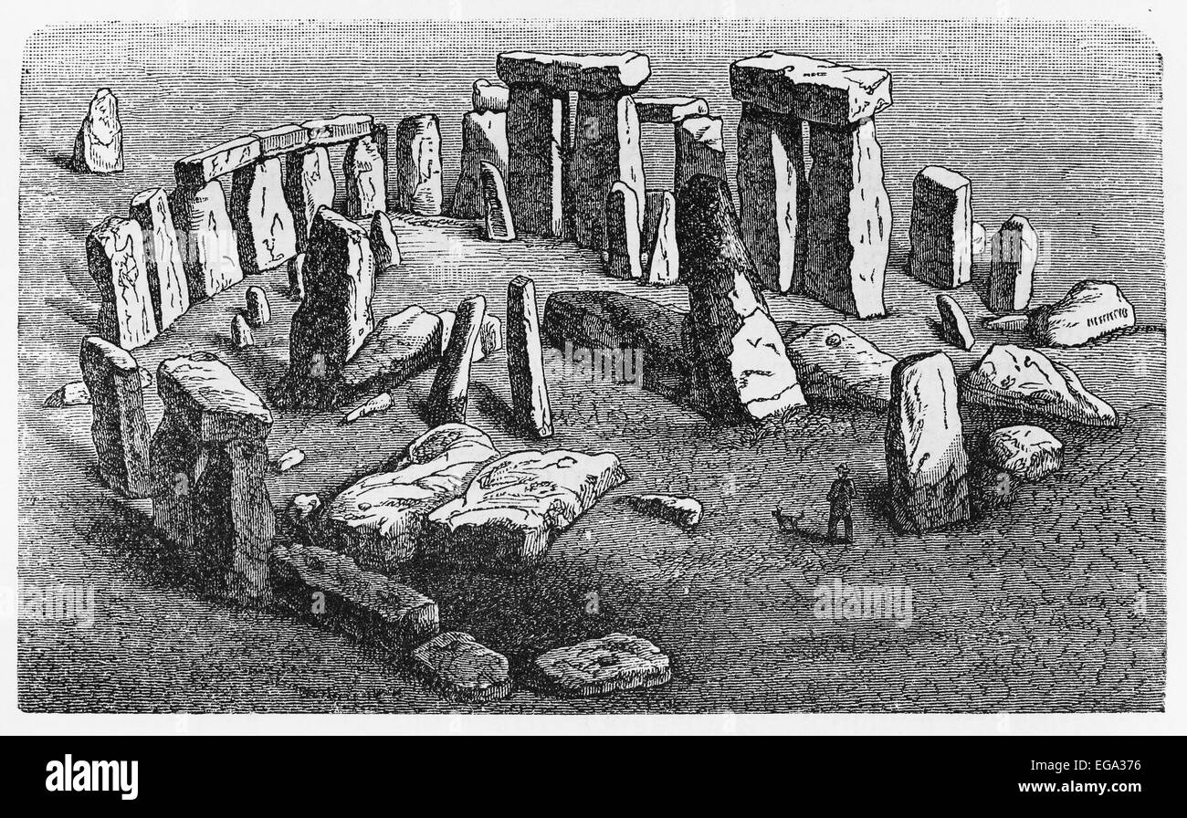 Vintage drawing of Stonehenge from the end of 19th century Stock Photo