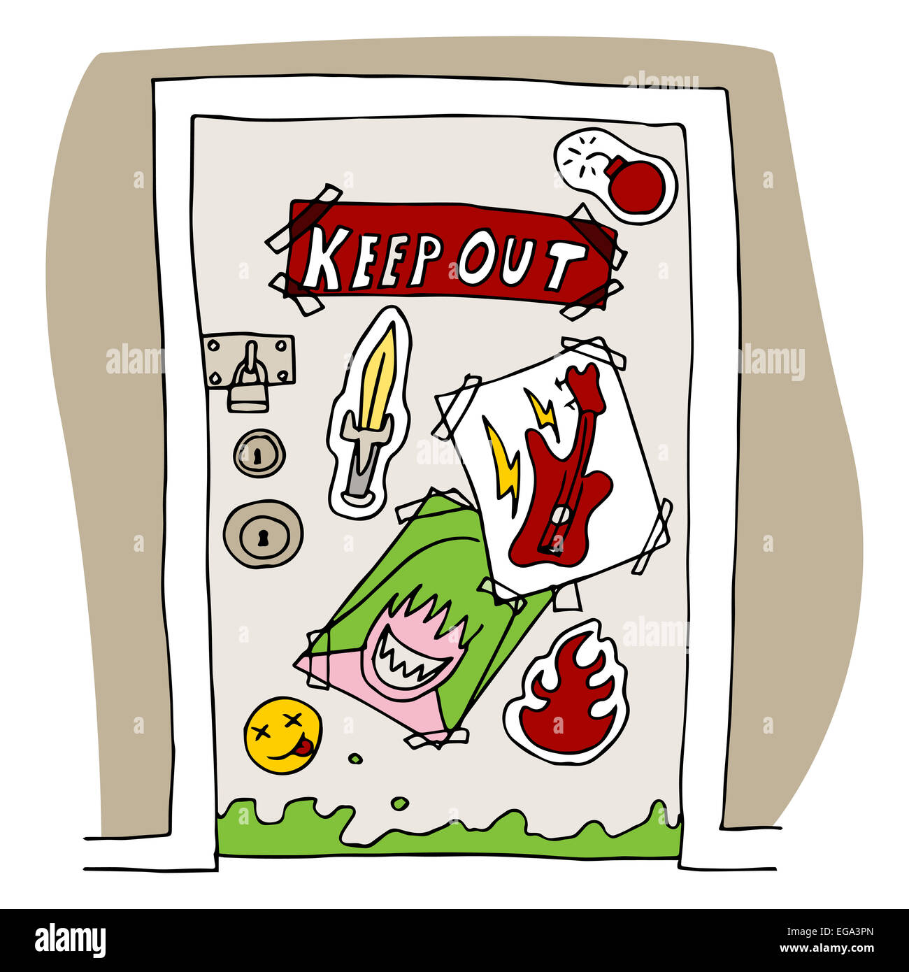 An image of a teenager with keep out sign on the door of bedroom Stock  Photo - Alamy, image size:1300x1390