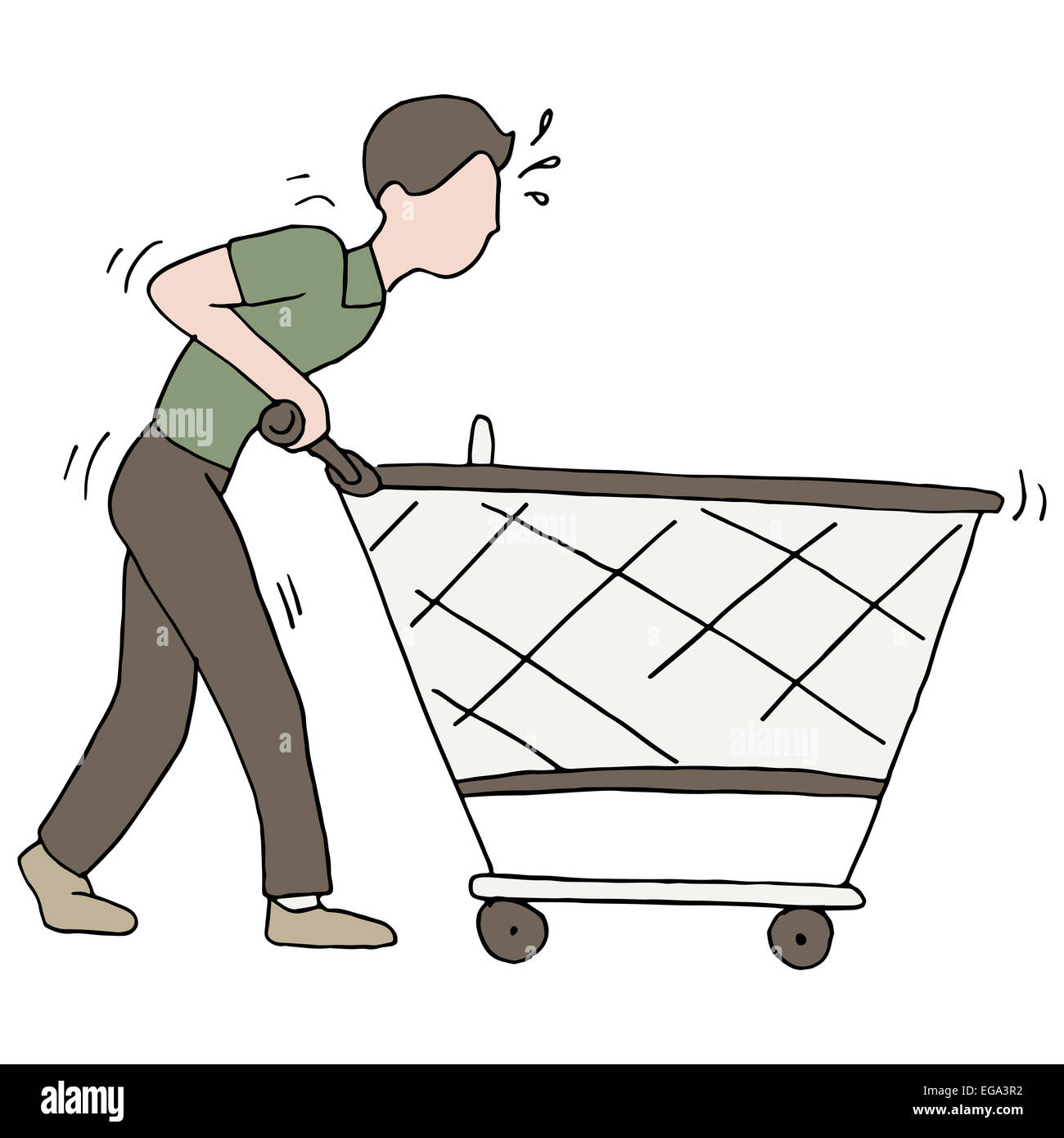 An image of a man pushing a broken shopping cart Stock Photo Alamy