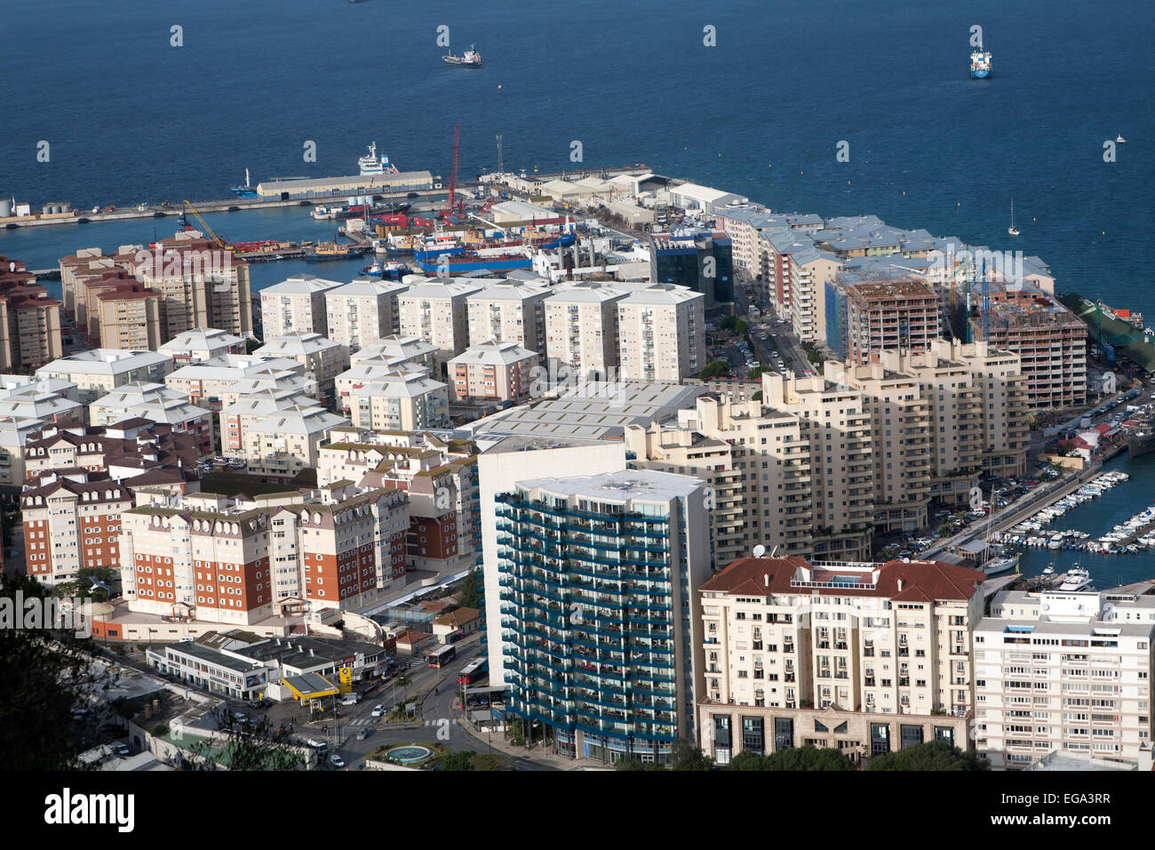 High density modern apartment block housing, Gibraltar, British