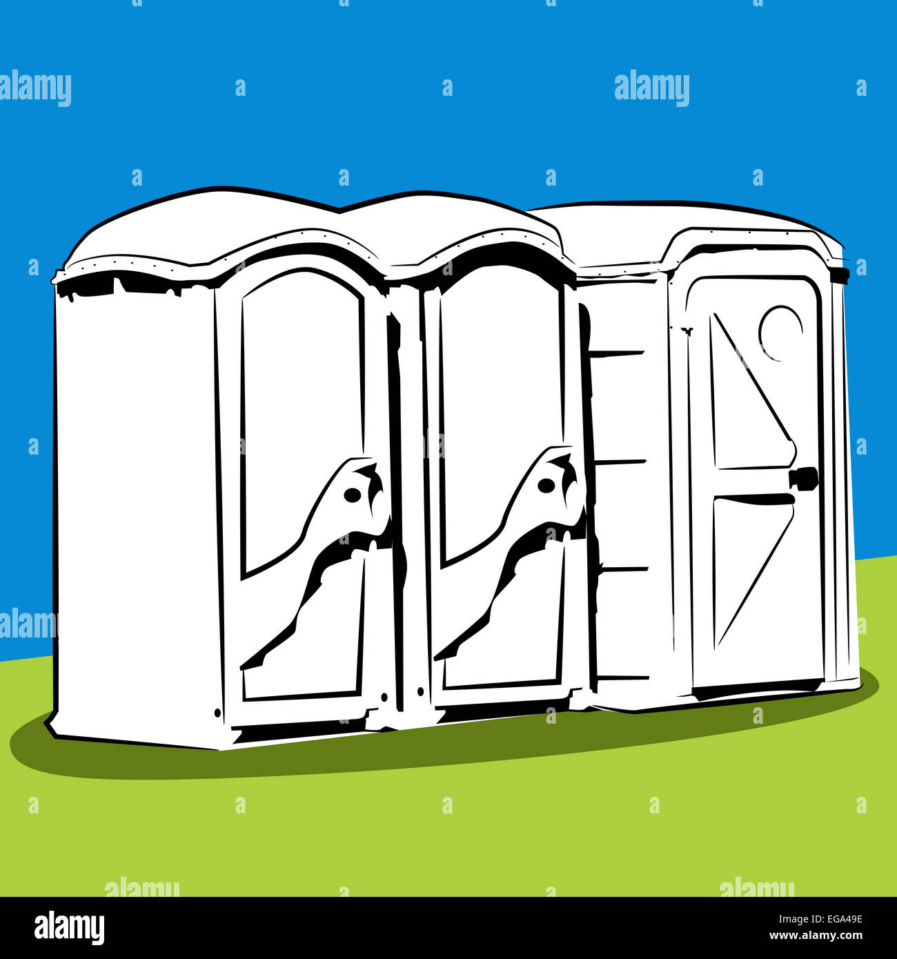 An image of portable public toilets. Stock Photo