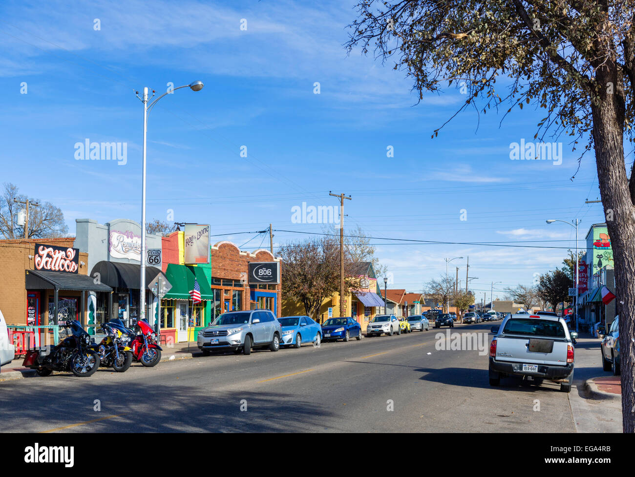 Stores and restaurants on old Route 66 in the historic 6th Street district,  Amarillo,Texas, USA Stock Photo - Alamy