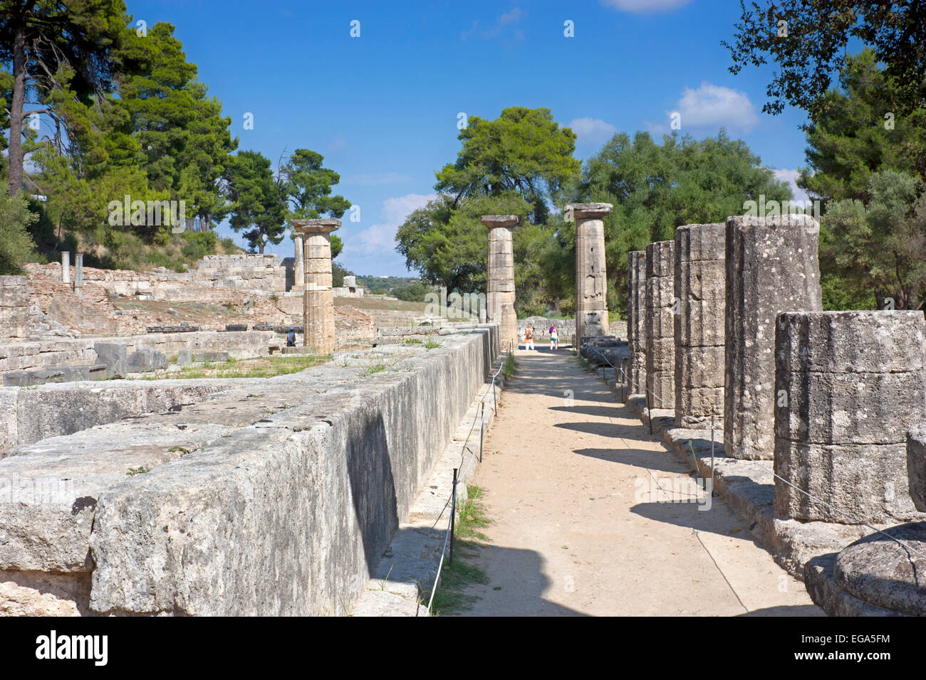Doric columns in the ruins of the Palestra, Ancient Olympia, The Peloponnese, Greece, which was used for sports like wrestling Stock Photo