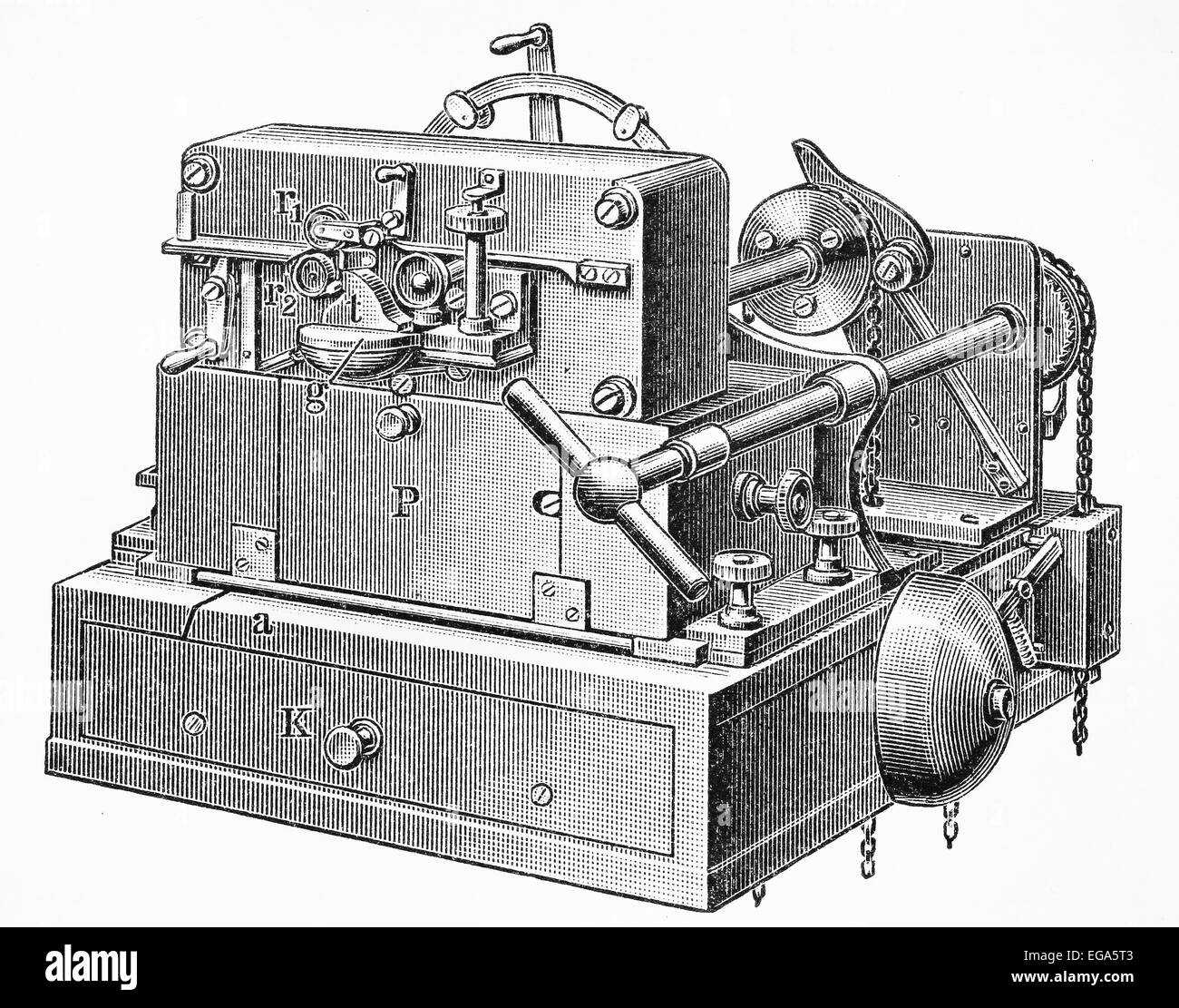 Vintage 19th century old drawing of a Wheatstone telegraph receiver Stock Photo