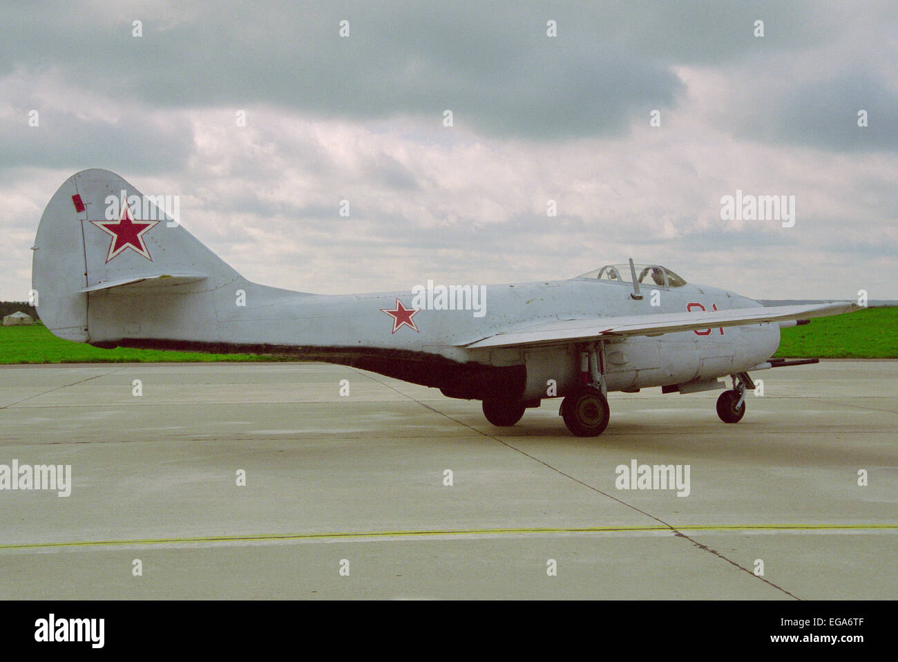 First serial Soviet turbojet fighter Mikoyan MiG-9 Stock Photo
