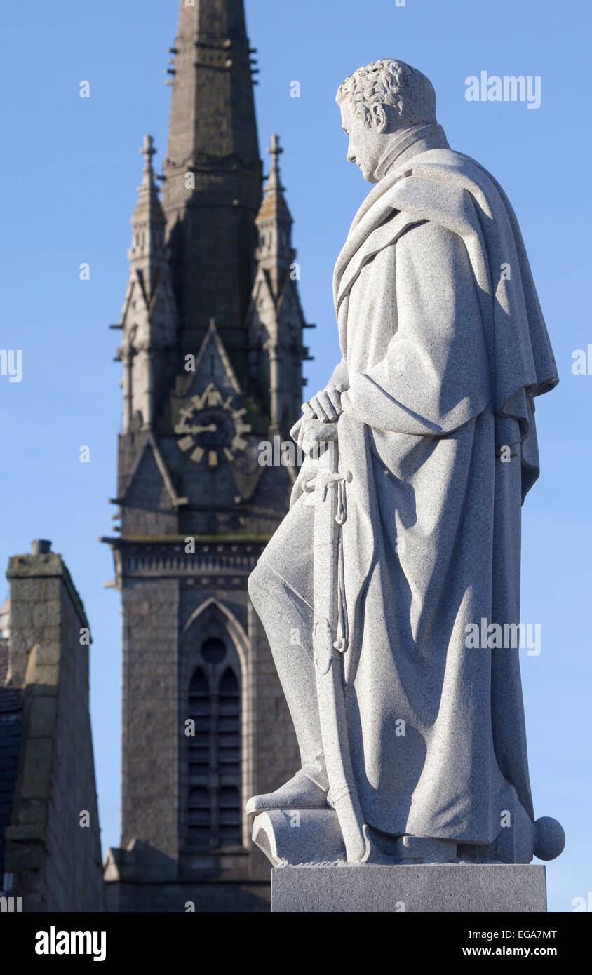 Granite Statue of George Fifth and Last Duke of Gordon Golden Square Aberdeen Stock Photo