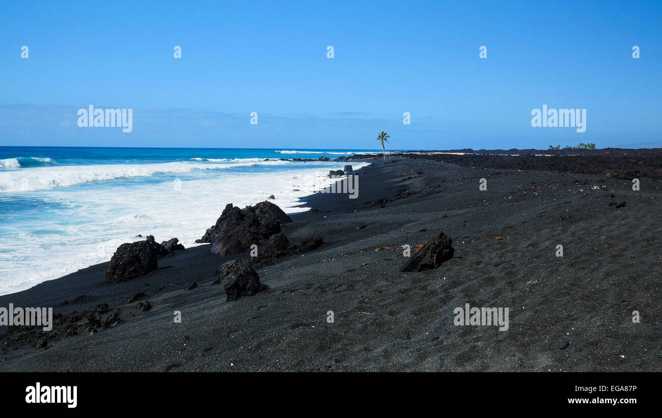 Keawaiki Bay, Black Sand Beach, Kohala Coast, Island of Hawaii Stock Photo