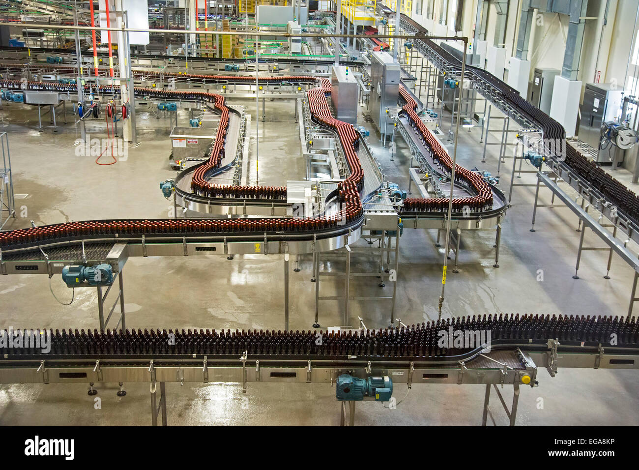 Fort Collins, Colorado - The automated bottling plant at the New Belgium Brewery. Stock Photo