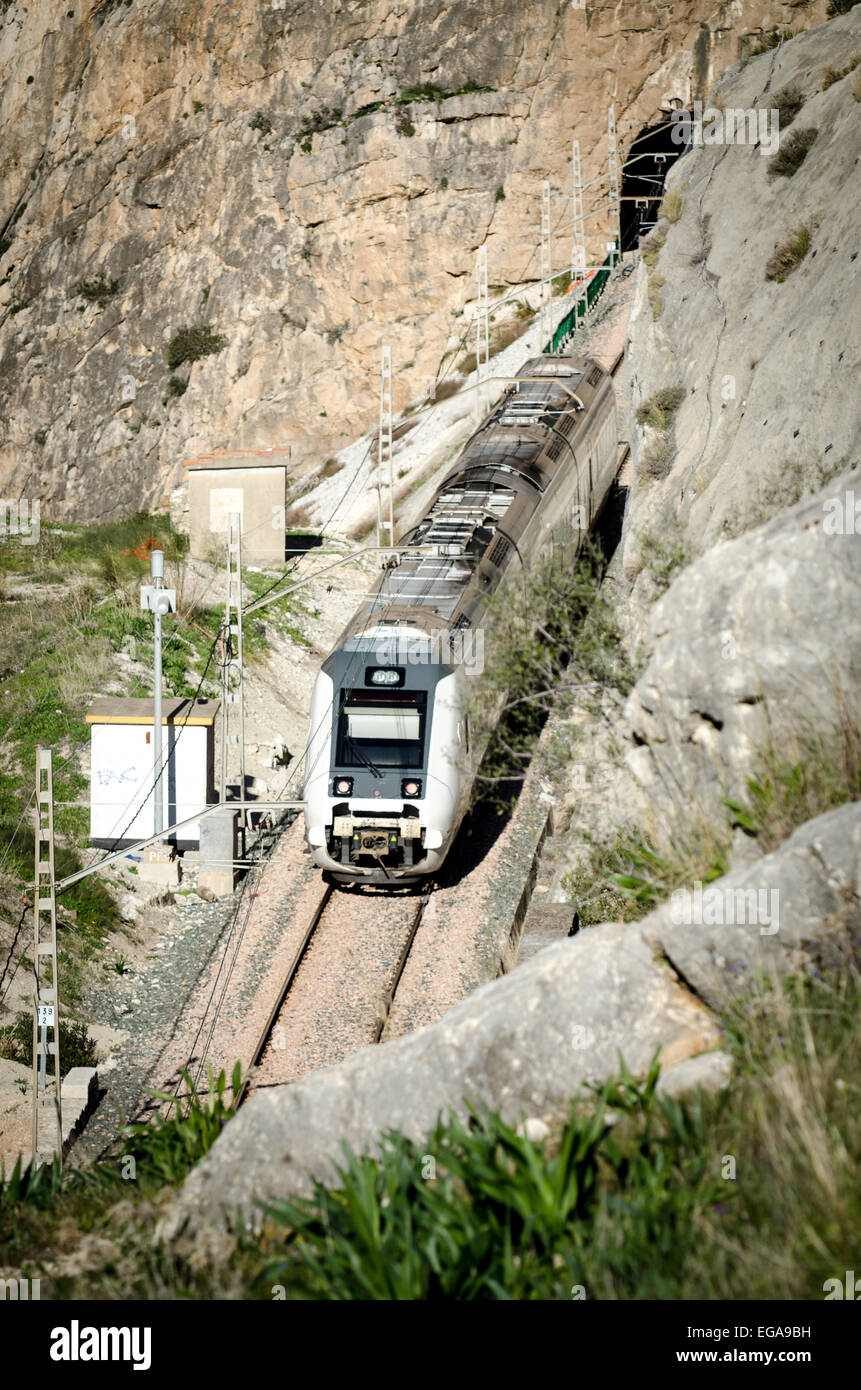 Train passing through caminito del rey Stock Photo