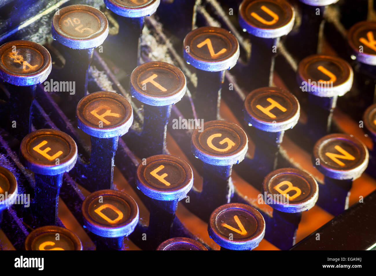 Details of an old vintage keyboard, part of an old vintage style typewriter. Stock Photo