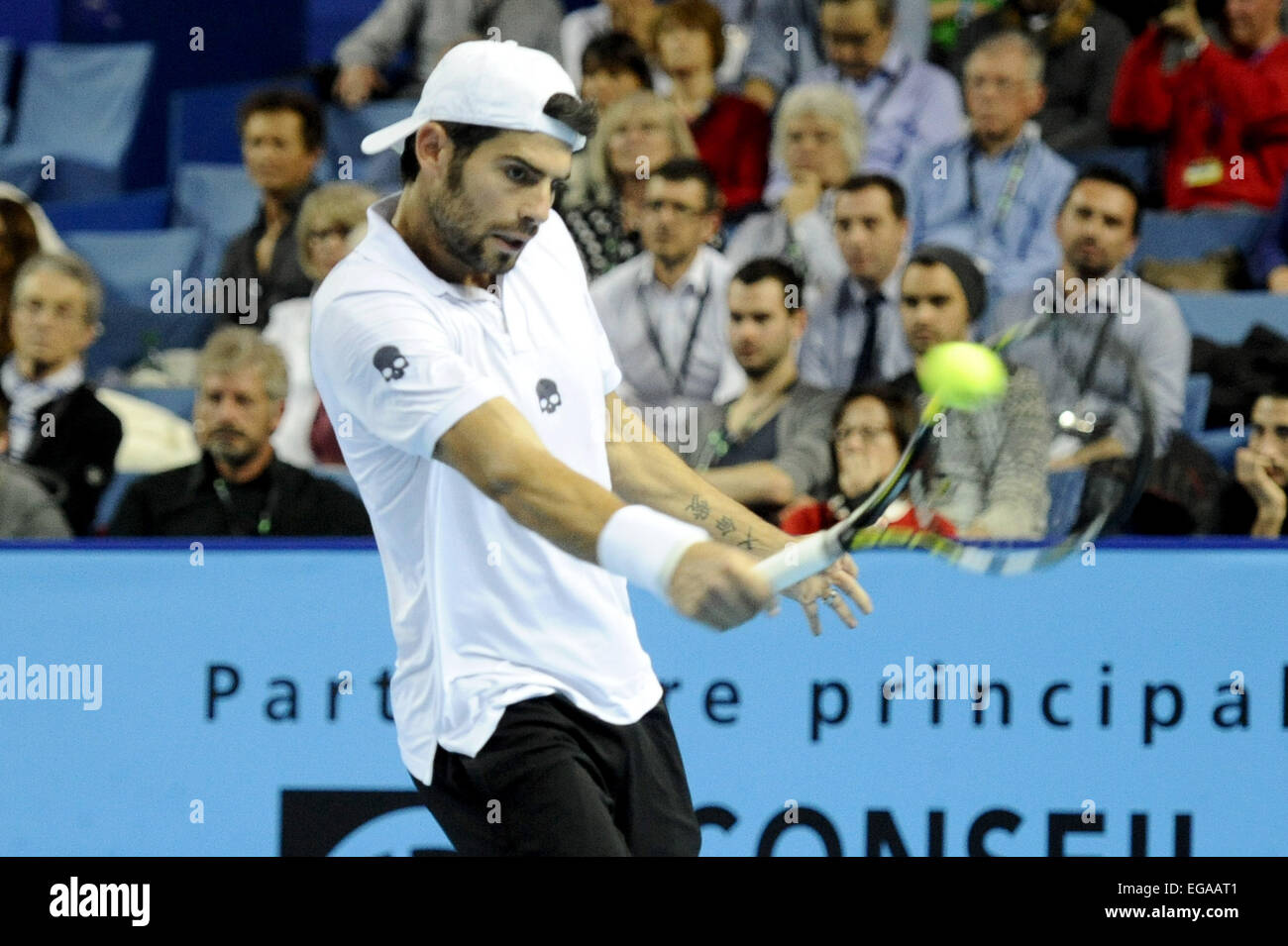 Marseille, France. 20th Feb, 2015. Marseille Opent Tennis torunament. Mens quarter-finals singles. Simone BOLELLI (ita) lost to Gael Monfils 6-4 6-4 Credit:  Action Plus Sports/Alamy Live News Stock Photo