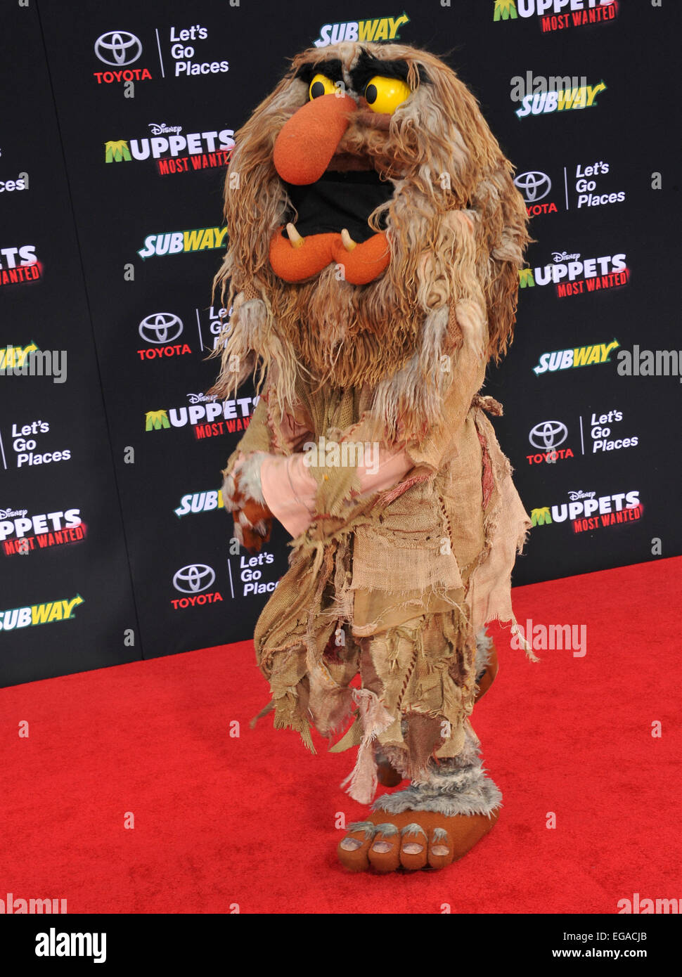 LOS ANGELES, CA - MARCH 11, 2014: Muppets' character Sweetums at the world premiere of her movie Disney's 'Muppets Most Wanted' at the El Capitan Theatre, Hollywood. Stock Photo