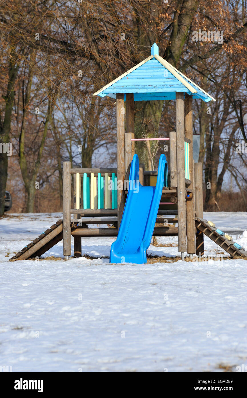 Slide in children's playground by Zemborzyce Reservoir, Lublin, Poland Stock Photo