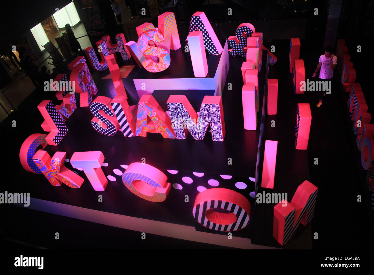 Sean Freeman, who specializes in creative typography, illustration and art direction, show casing his work during his visit in Thailand for 'Siam Center Idea Avenue: Absolute Saim Fashion Capital' held from 20 February to April 9, 2015 at Siam Center in Bangkok. © Vichan Poti/ Pacific Press/Alamy Live News Stock Photo