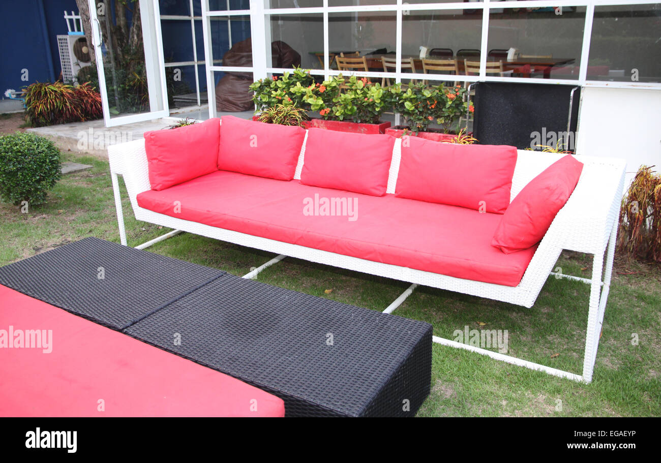 Red sofa in a restaurant for interior Stock Photo Alamy