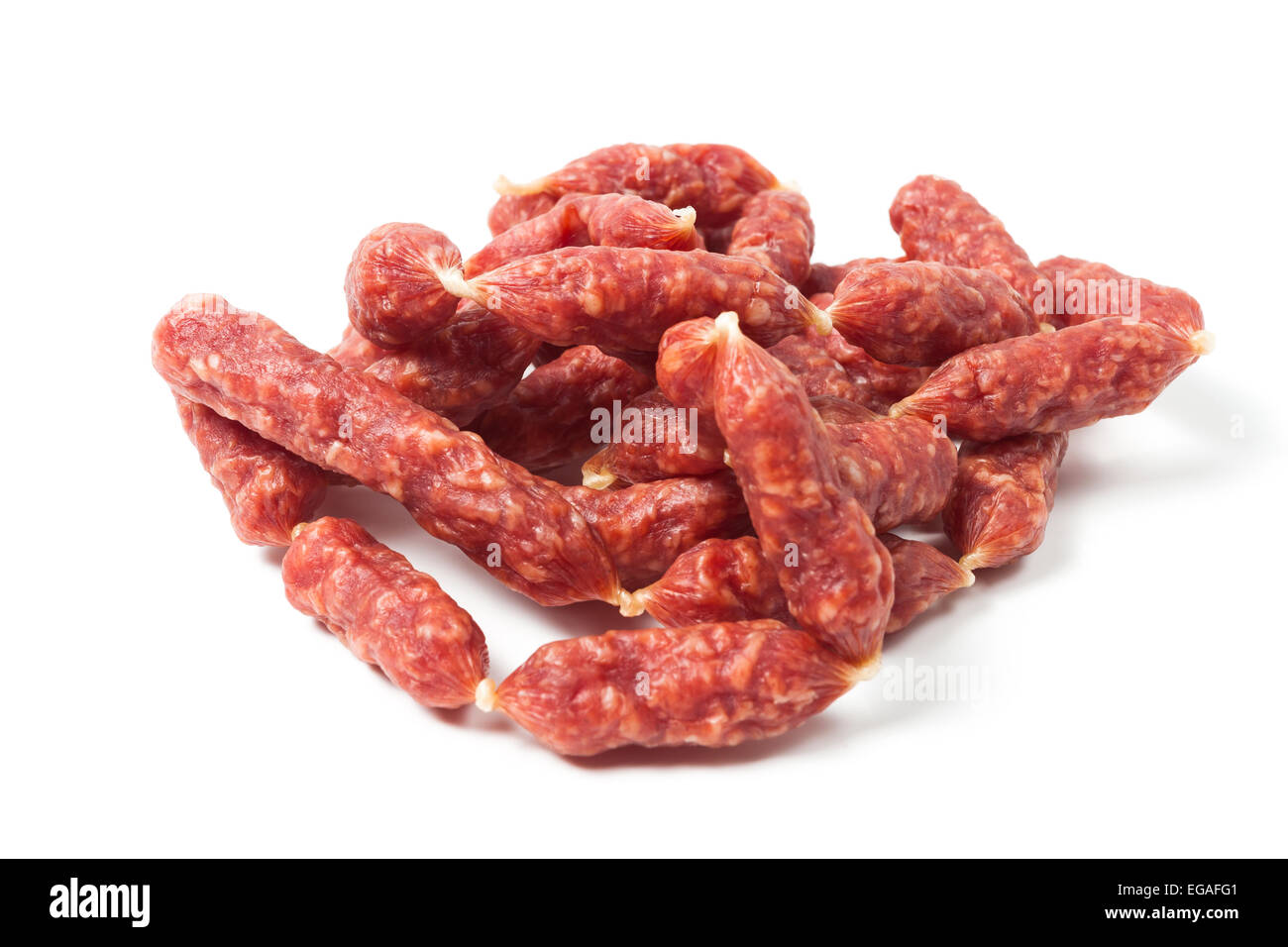 Mini sausages on white background Stock Photo Alamy