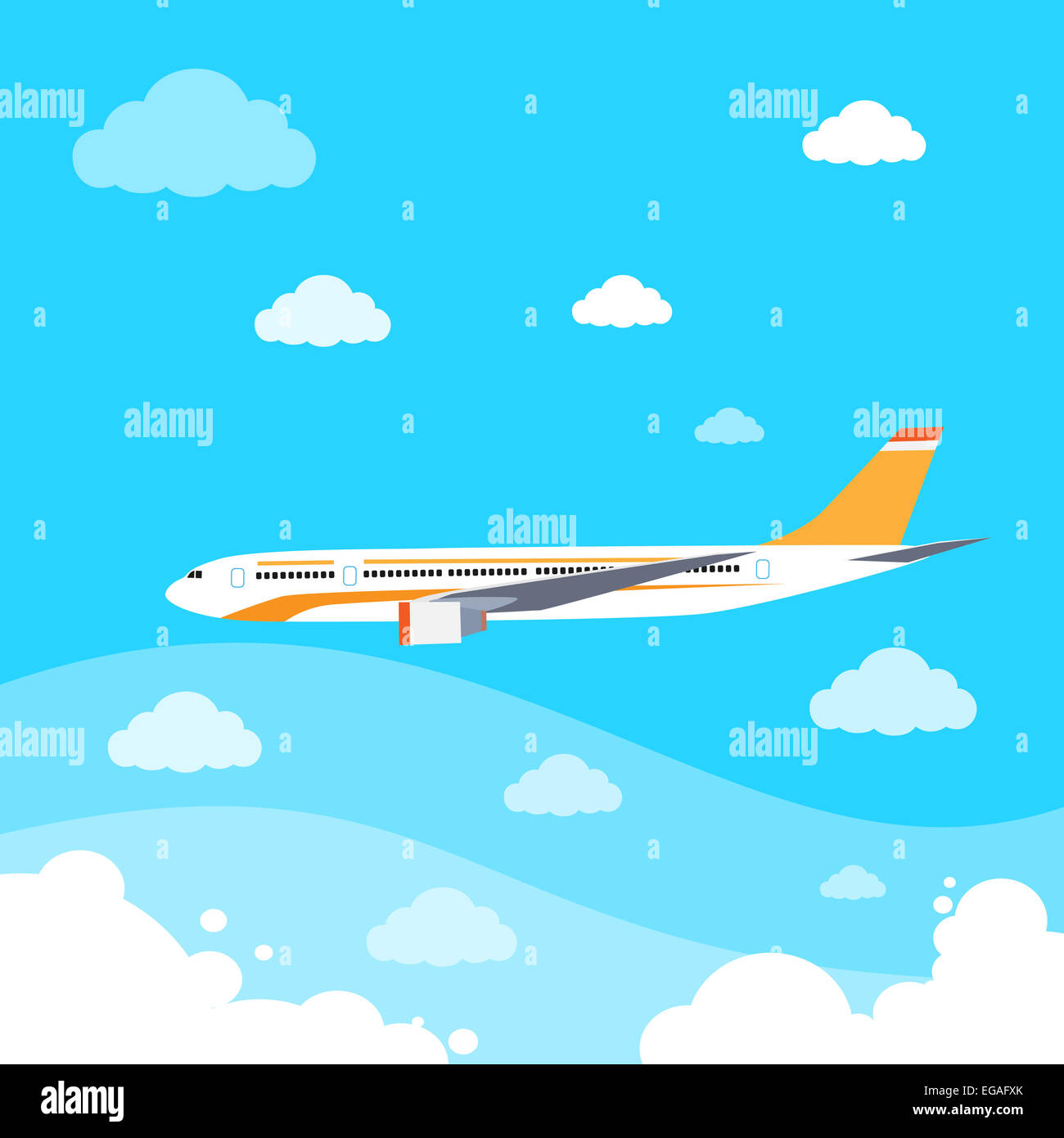 aircraft flat design style vector illustration airplane flying in sky ...
