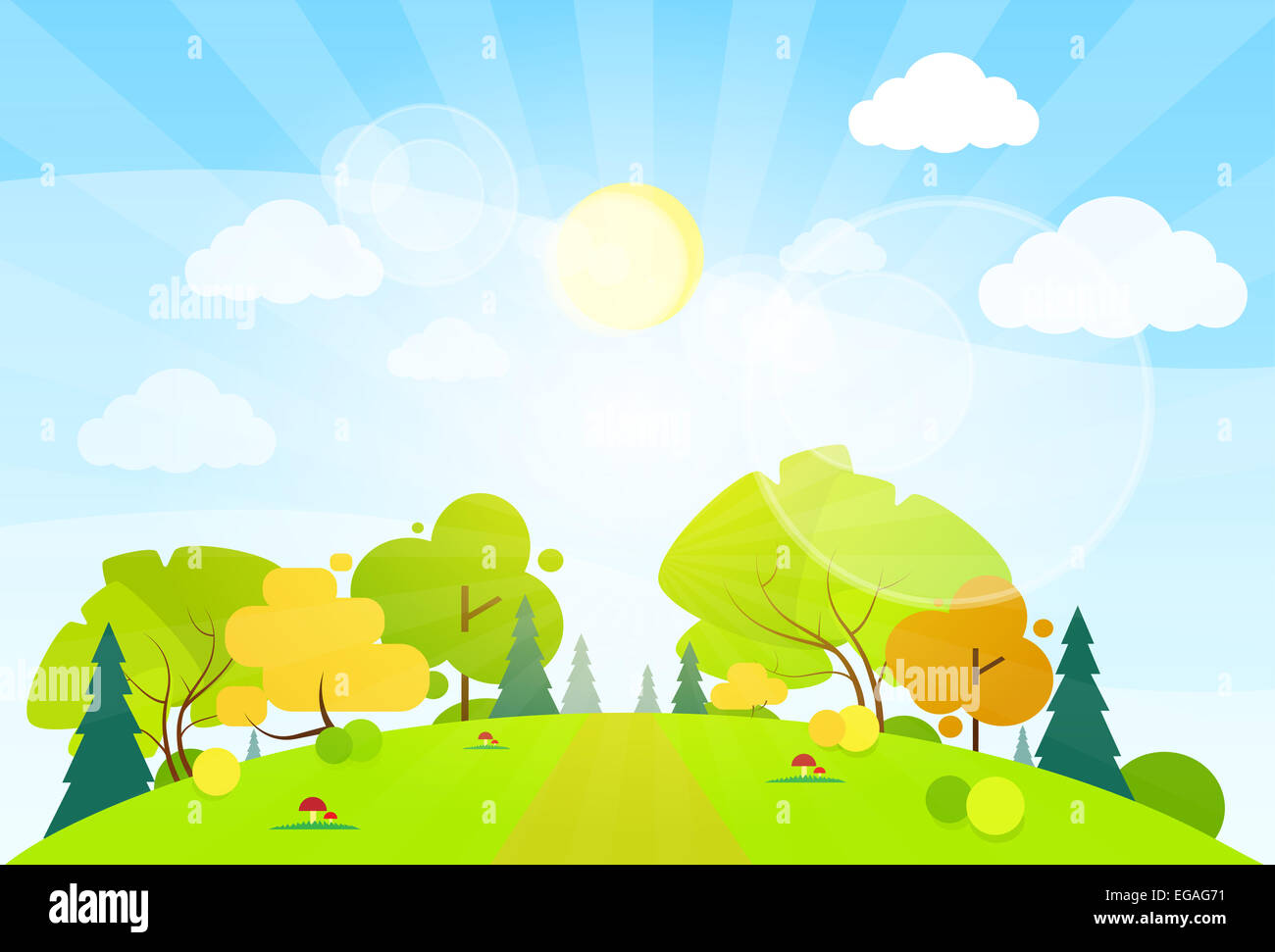 summer landscape mountain forest road blue cloud sky Stock Photo - Alamy