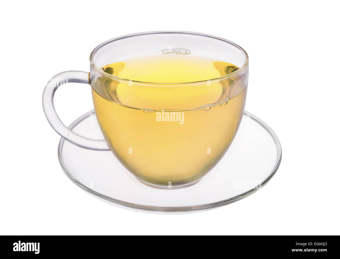 Glass cup of fresh green tea isolated on white background Stock Photo
