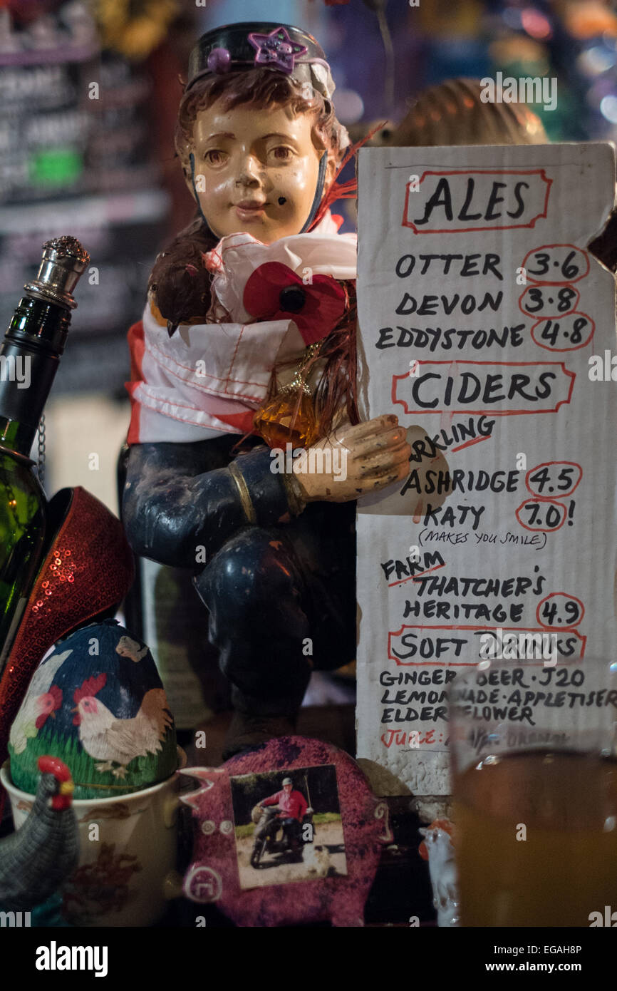 Sign in pub in South Devon advertising drinks prices (Pigs Nose Inn) Stock Photo
