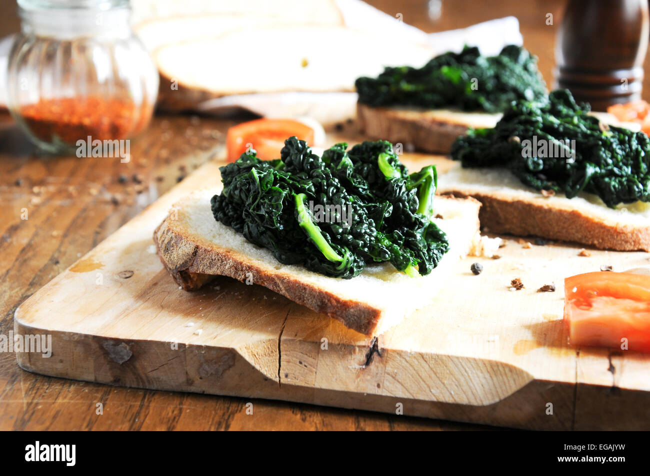 Canapè with black cabbage Stock Photo
