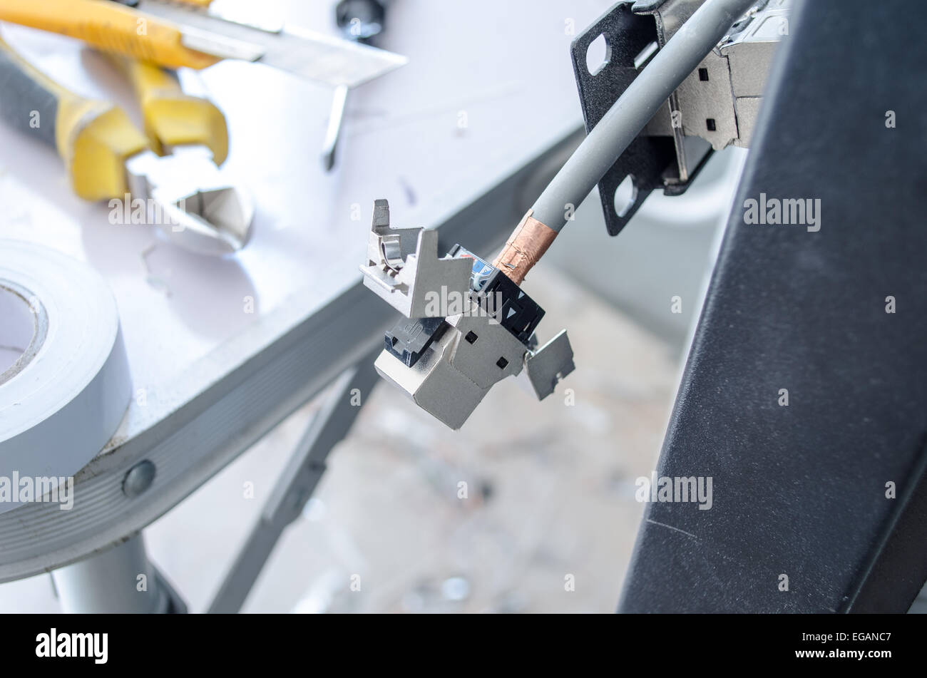 Patch cord panel in work progres Stock Photo Alamy