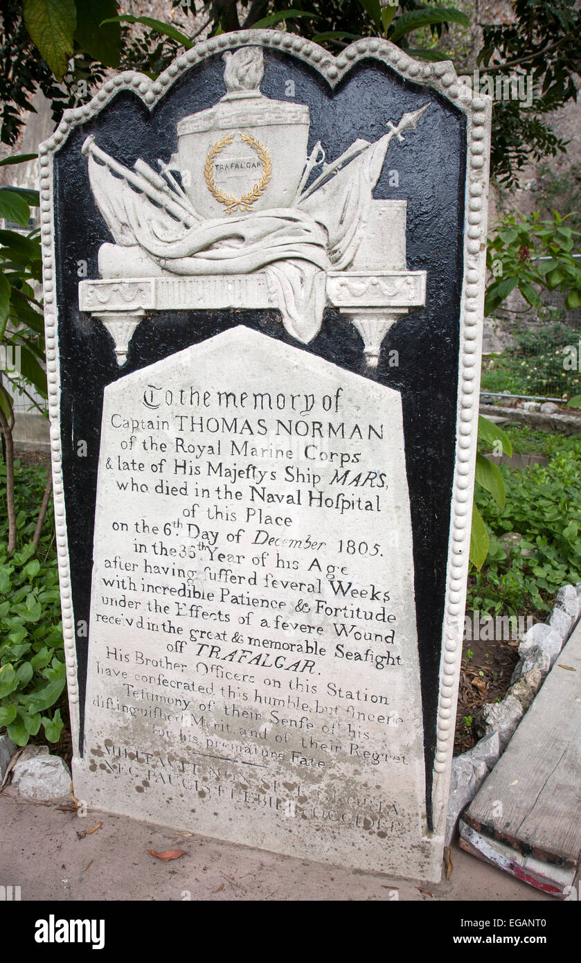 Gravestones in Trafalgar cemetery, Gibraltar,  Gibraltar, British territory in southern Europe Stock Photo