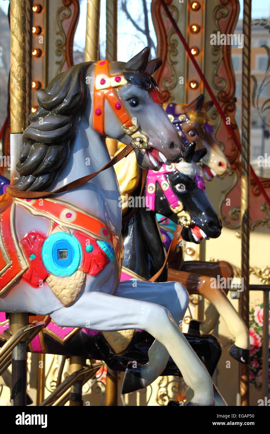 A horse in an old fashioned carousel Stock Photo