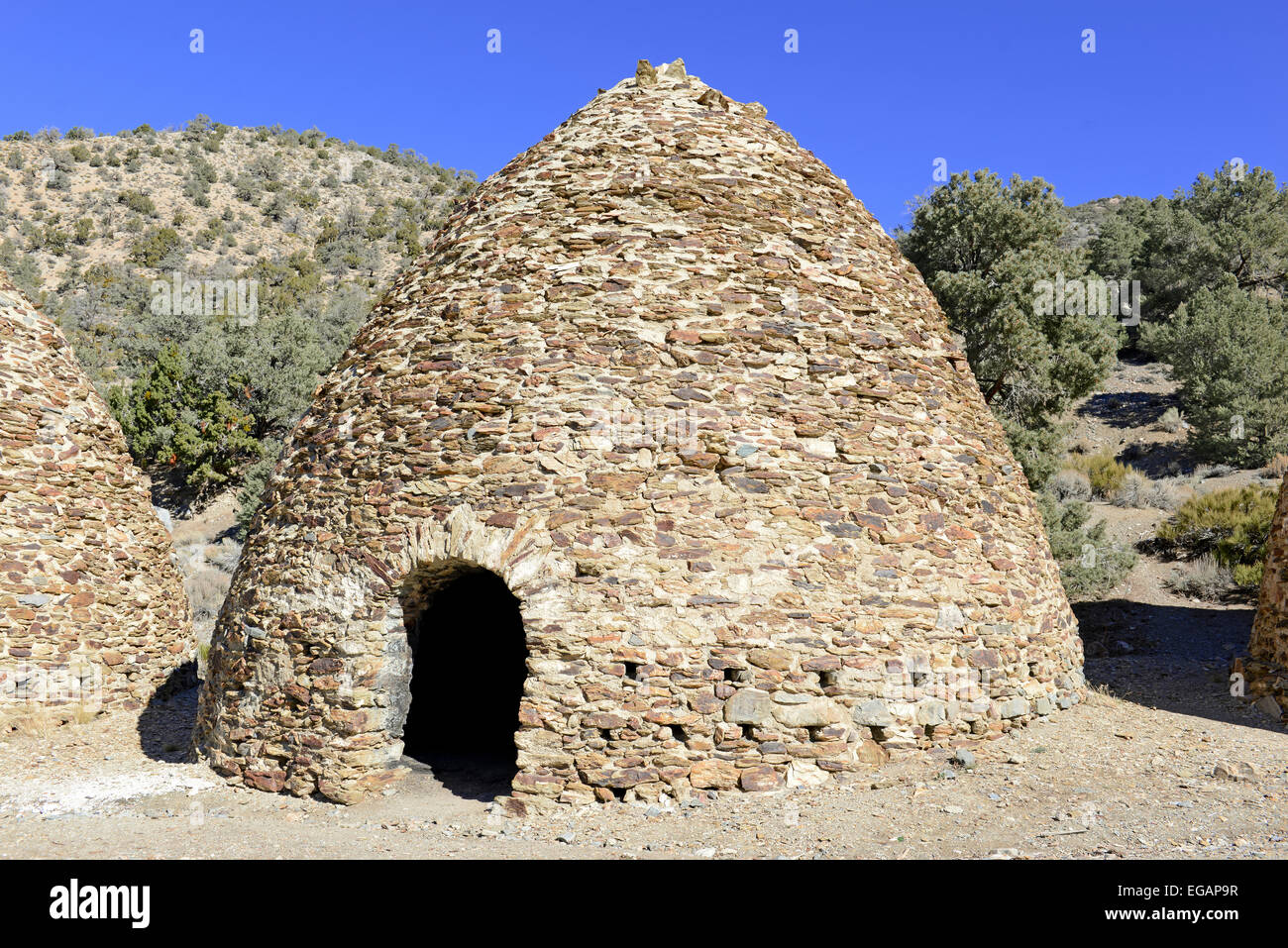 Beehive shaped Charcoal Kilns in Wildrose were used to provide fuel for