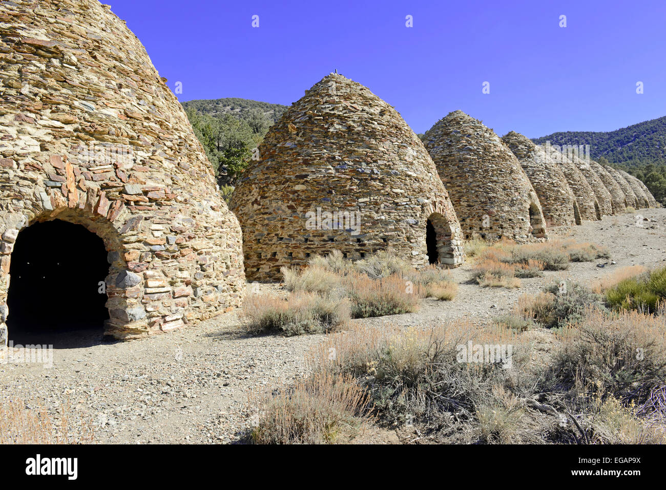Beehive shaped Charcoal Kilns in Wildrose were used to provide fuel for