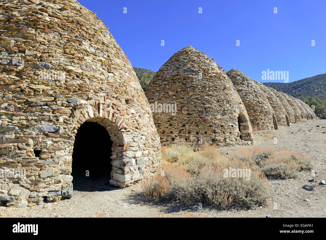 Beehive shaped Charcoal Kilns in Wildrose were used to provide fuel for