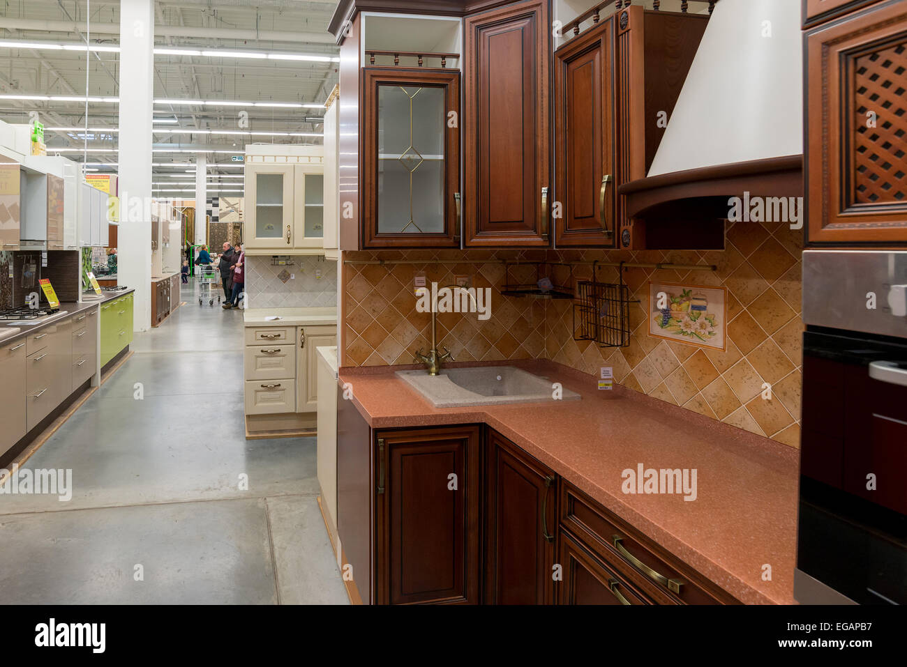 MOSCOW, RUSSIA - FEBRUARY 15, 2015: The kitchen of  Leroy Merlin Samara Store. Leroy Merlin is a French home-improvement and gardening retailer serving thirteen countries Stock Photo