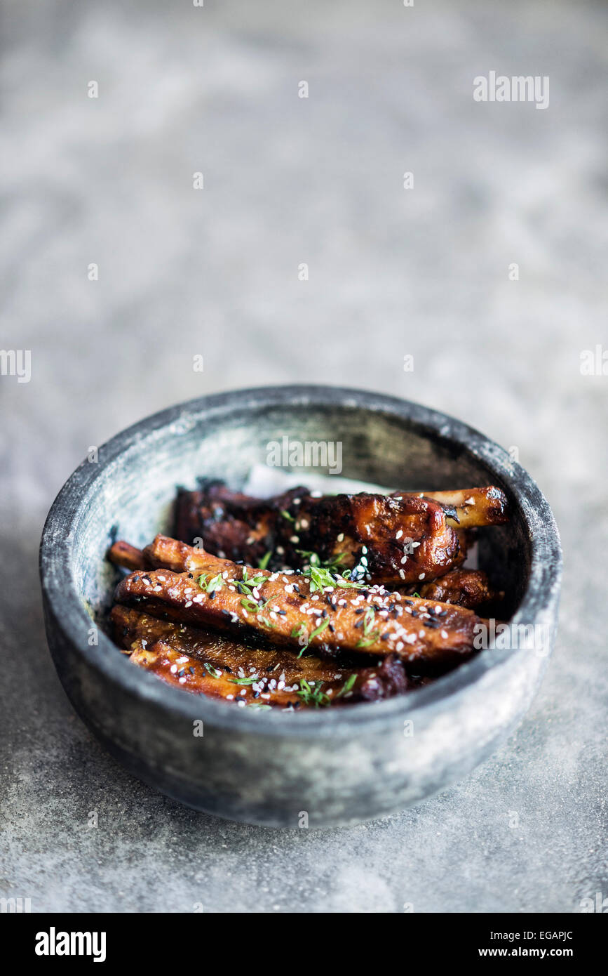 grilled marinated pork ribs with asian sweet sesame sauce Stock Photo
