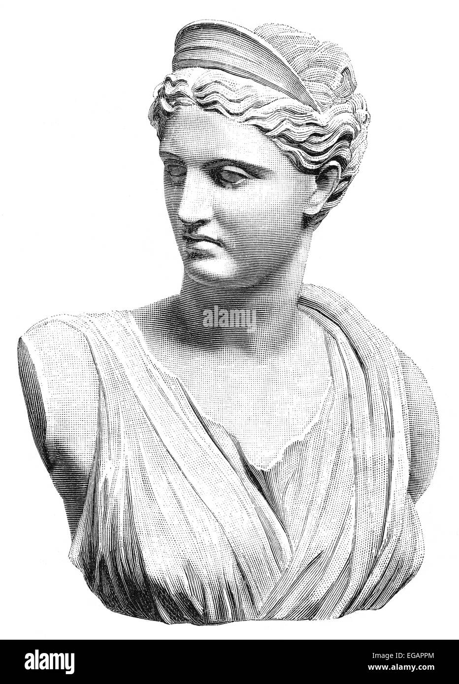 Artemis or the Diana of Versailles, a Roman copy of a Greek sculpture by Leochares, Louvre Museum, Paris, Stock Photo