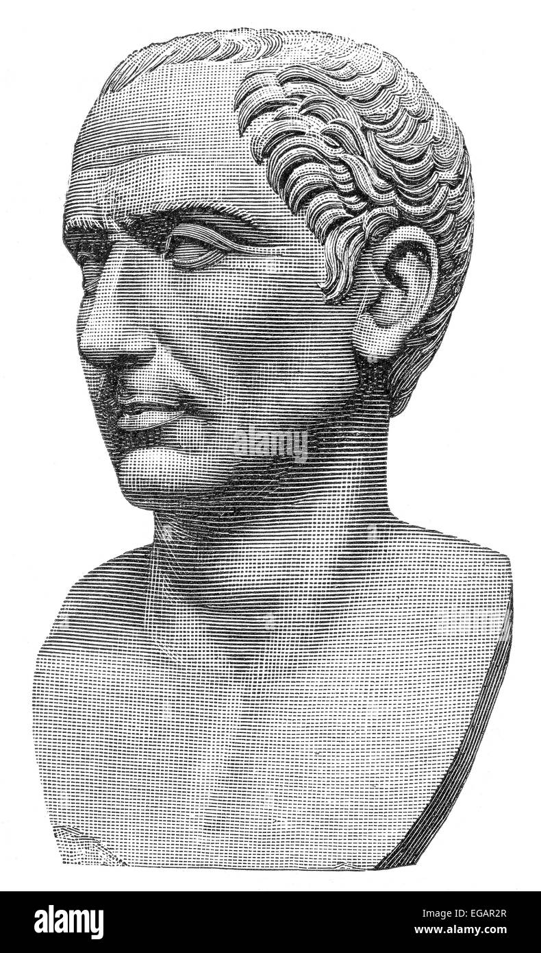 Gaius Julius Caesar, a Roman general, statesman, Consul, and notable author of Latin prose, bust, 100 - 44 BC, Stock Photo