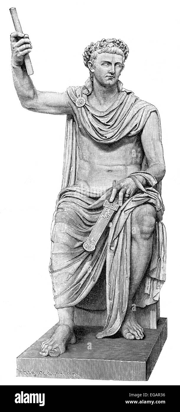 Tiberius or Tiberius Caesar Divi Augusti Filius Augustus; born Tiberius Claudius Nero, 42 BC - 37 AD, Roman Emperor Stock Photo