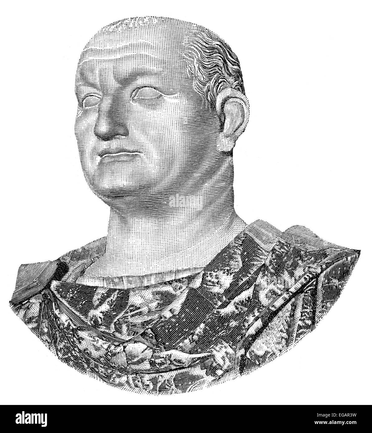 Vespasian or Titus Flavius Caesar Vespasianus Augustus, 9 - 79, was Roman Emperor from AD 69 to AD 79, Stock Photo