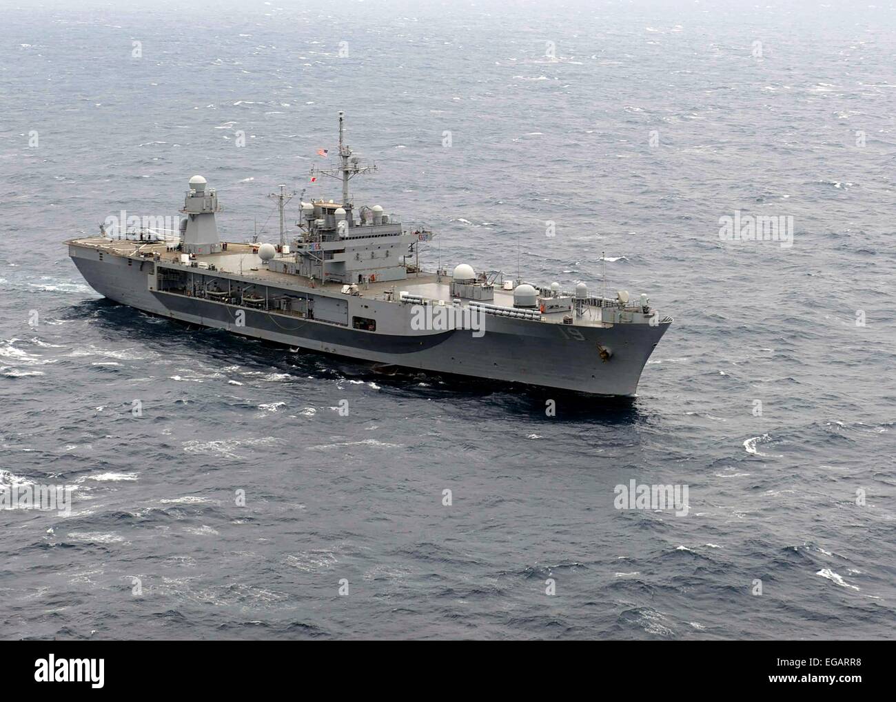 US Navy command and control ship the USS Blue Ridge on patrol as part