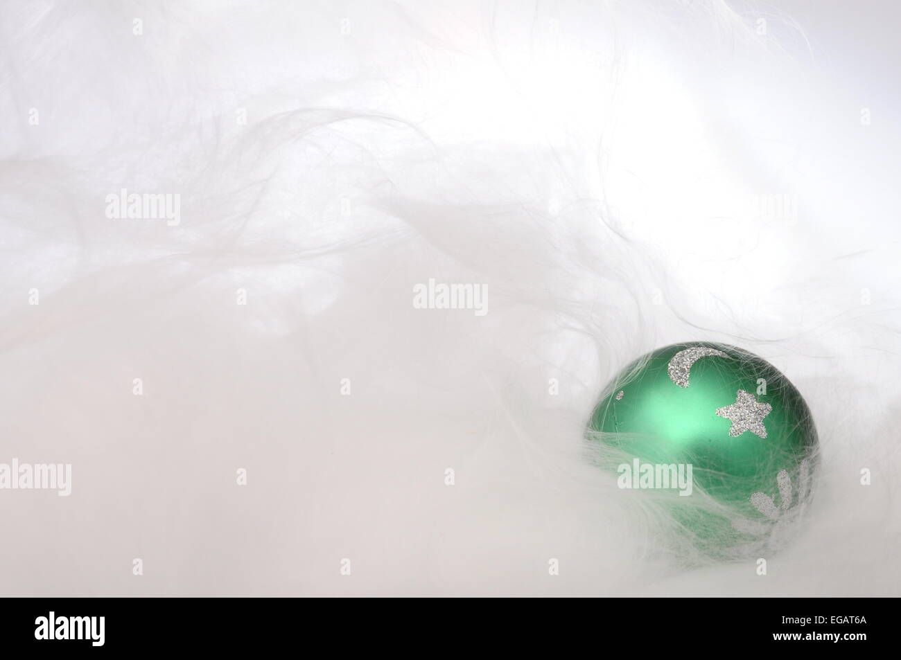 Green Christmas Balls On White Background Of Angel S Hair For Merry Stock Photo Alamy