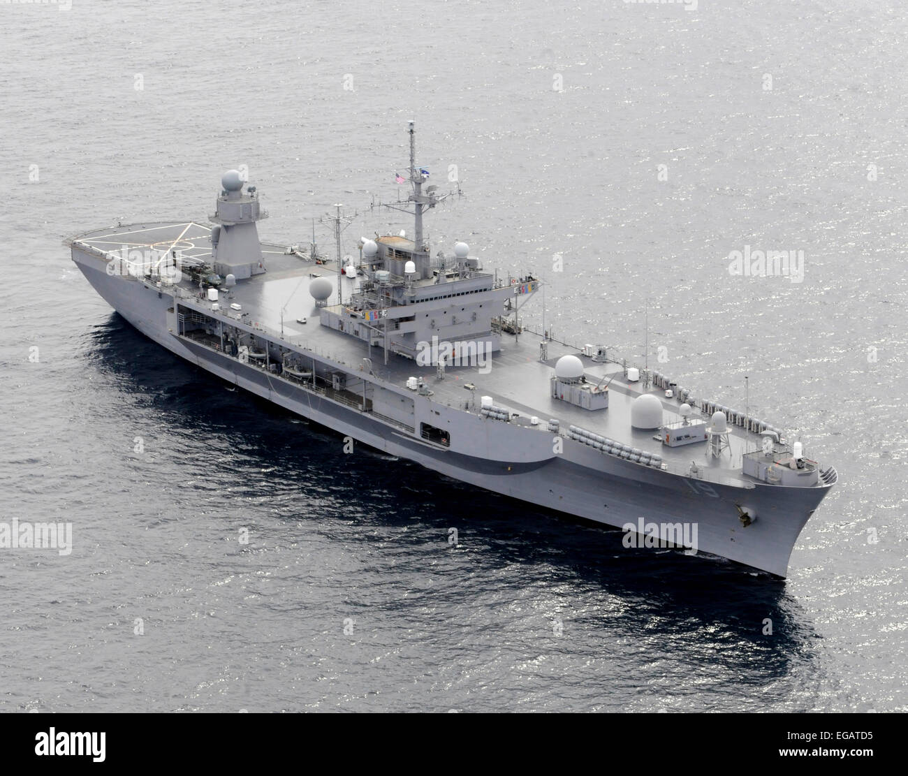 US Navy command and control ship the USS Blue Ridge on patrol as part ...